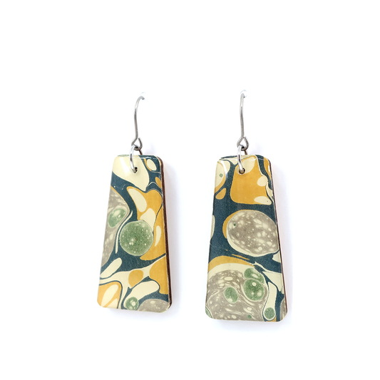 Mid century modern mustard yellow marble earrings