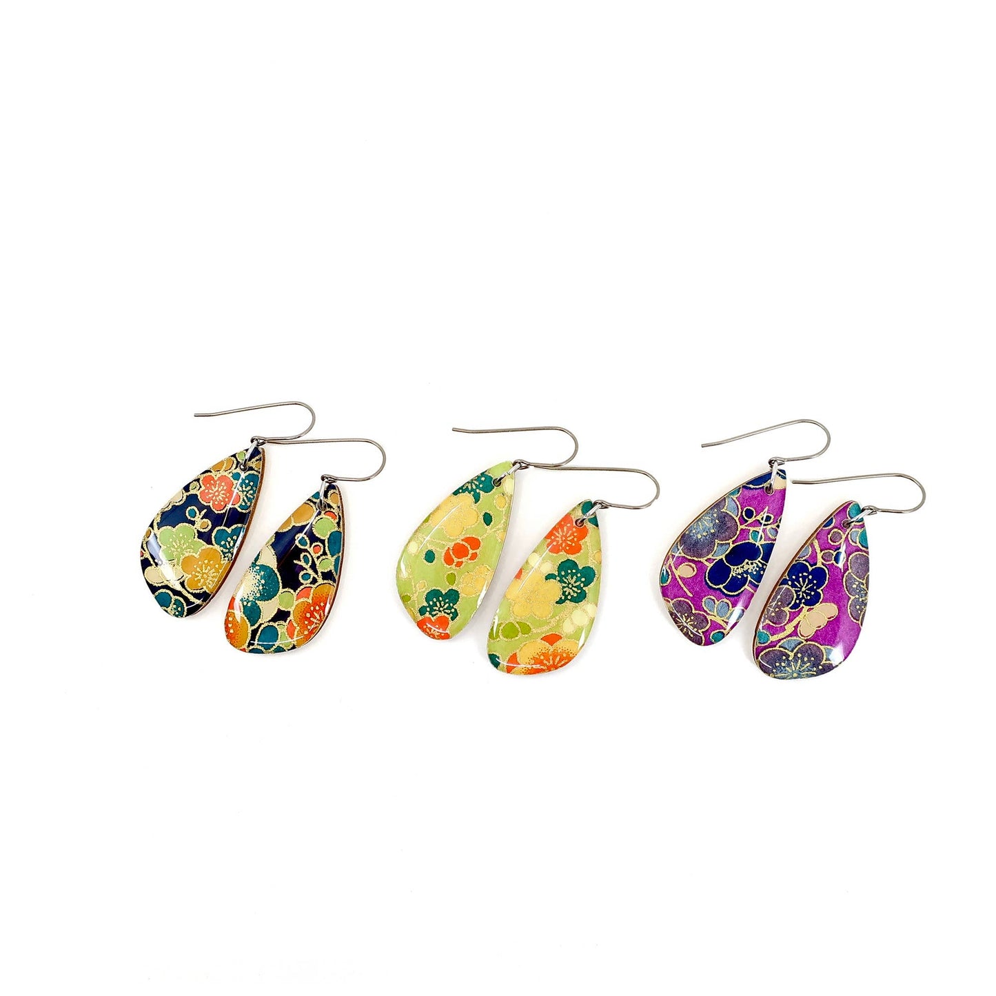 Floral Japanese Chiyogami earrings - Green