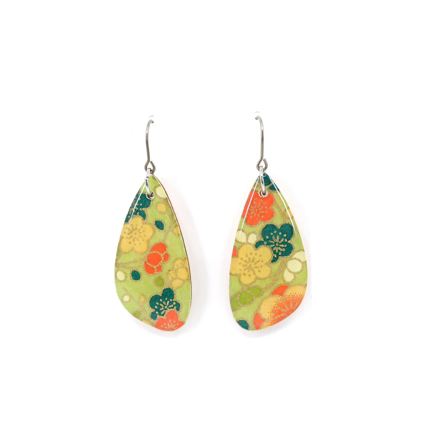 Floral Japanese Chiyogami earrings - Green