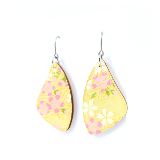 Yellow floral Chiyogami titanium earrings