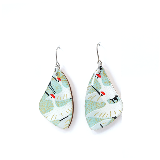 Crane Japanese titanium dangle earrings - Green