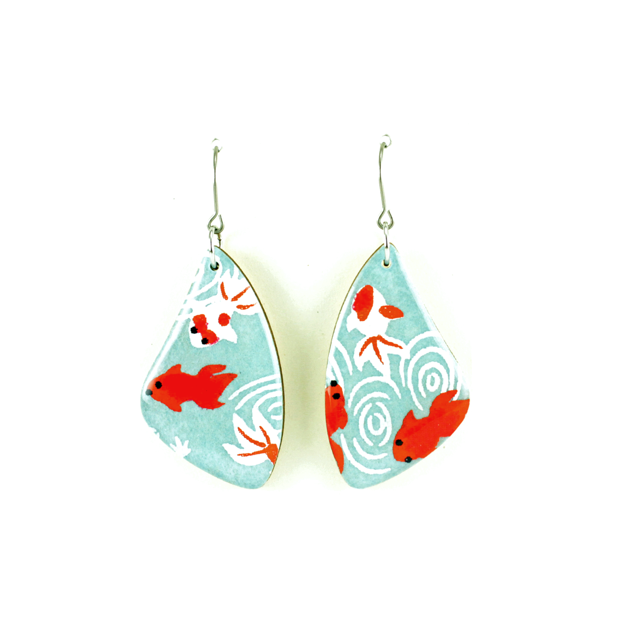 Mint blue goldfish titanium dangle earrings