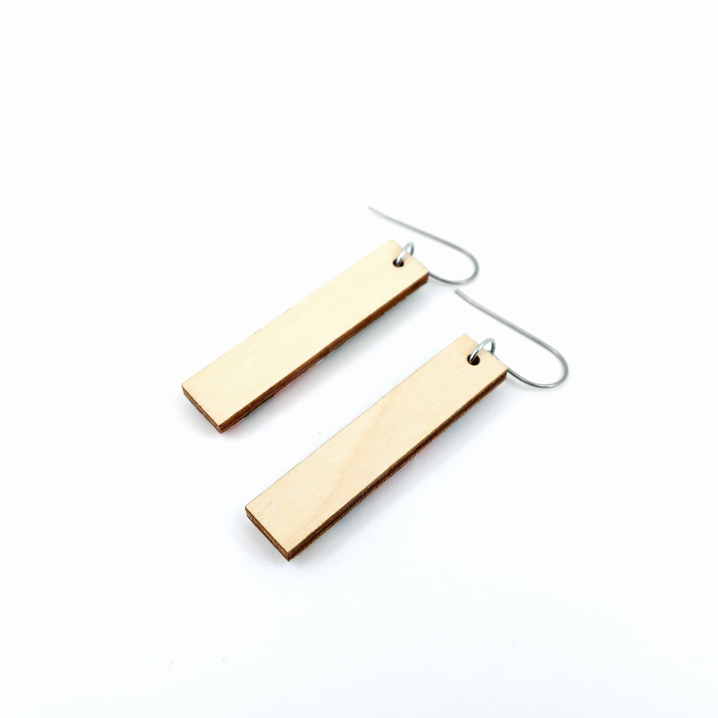Navy/Pink floral Chiyogami long bar titanium earrings