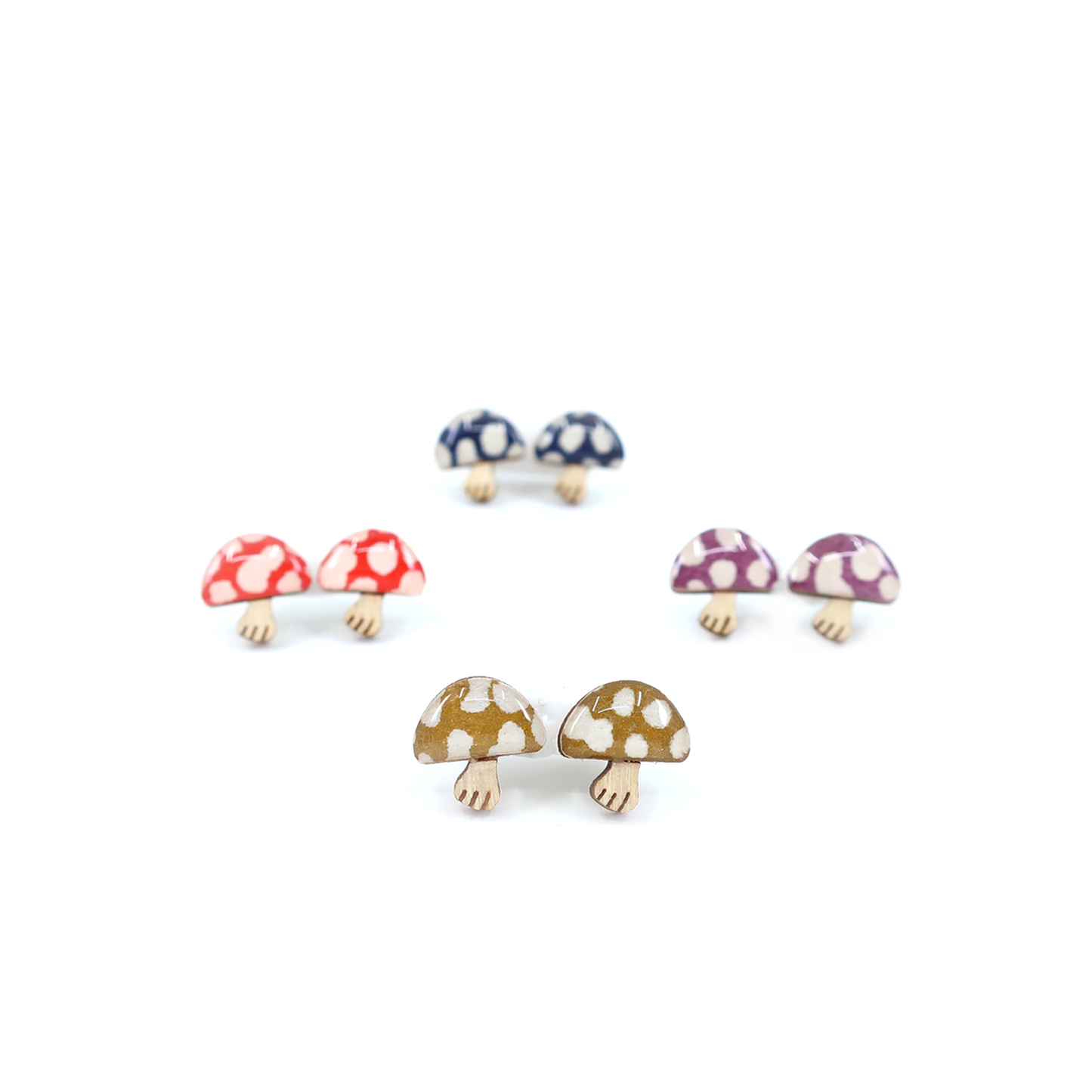 Polka dot mushroom titanium stud earrings