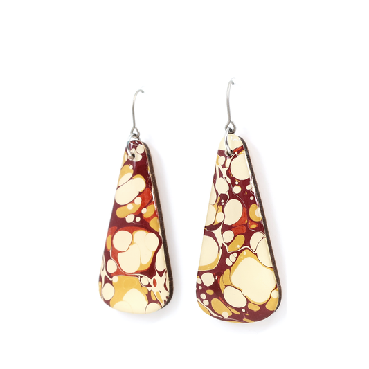Yellow and burgundy mid century modern long earrings