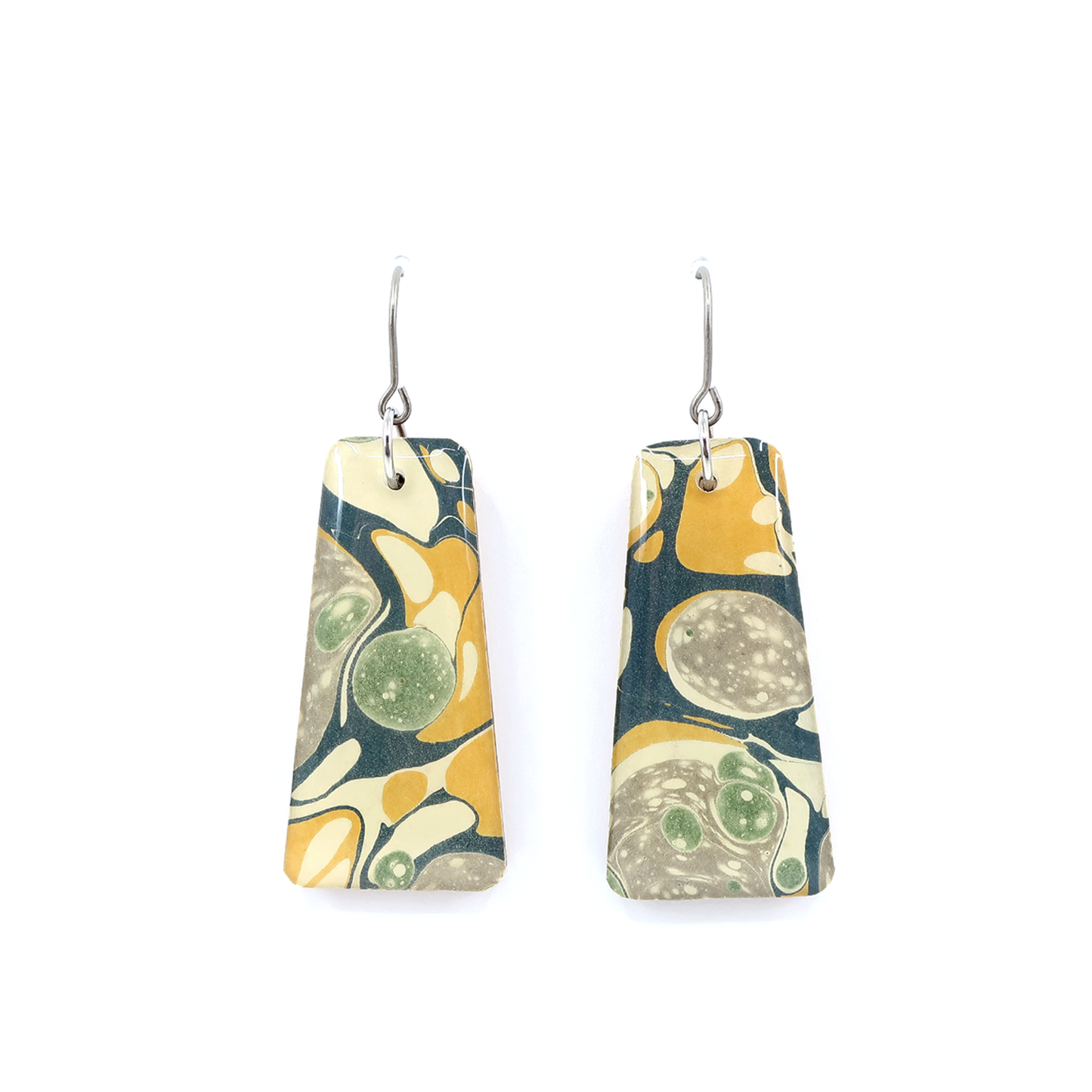 Mid century modern mustard yellow marble earrings