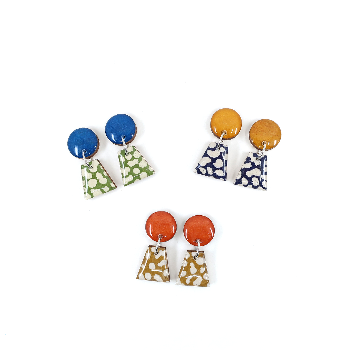 Orange and Ochre geometric titanium small drop earrings