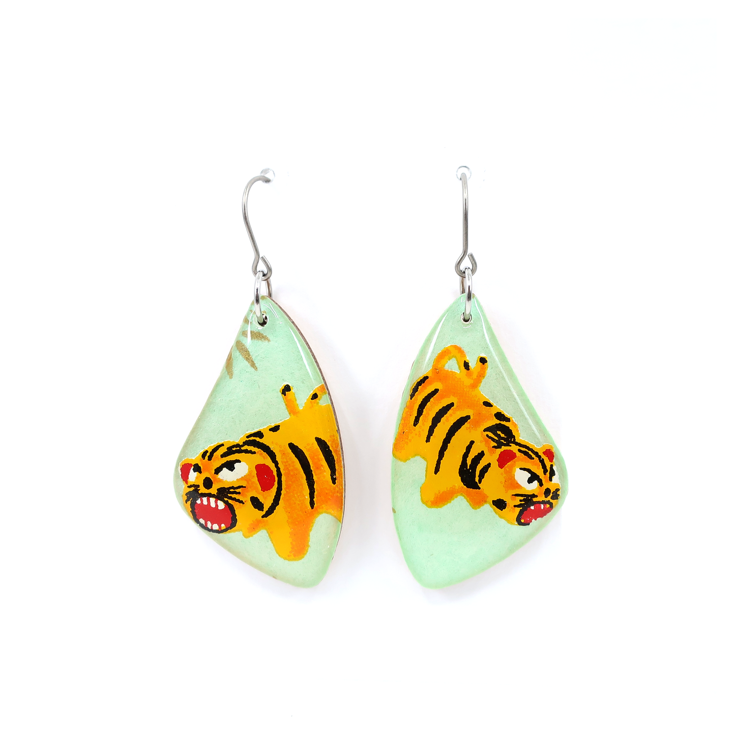 Tiger titanium dangle earrings