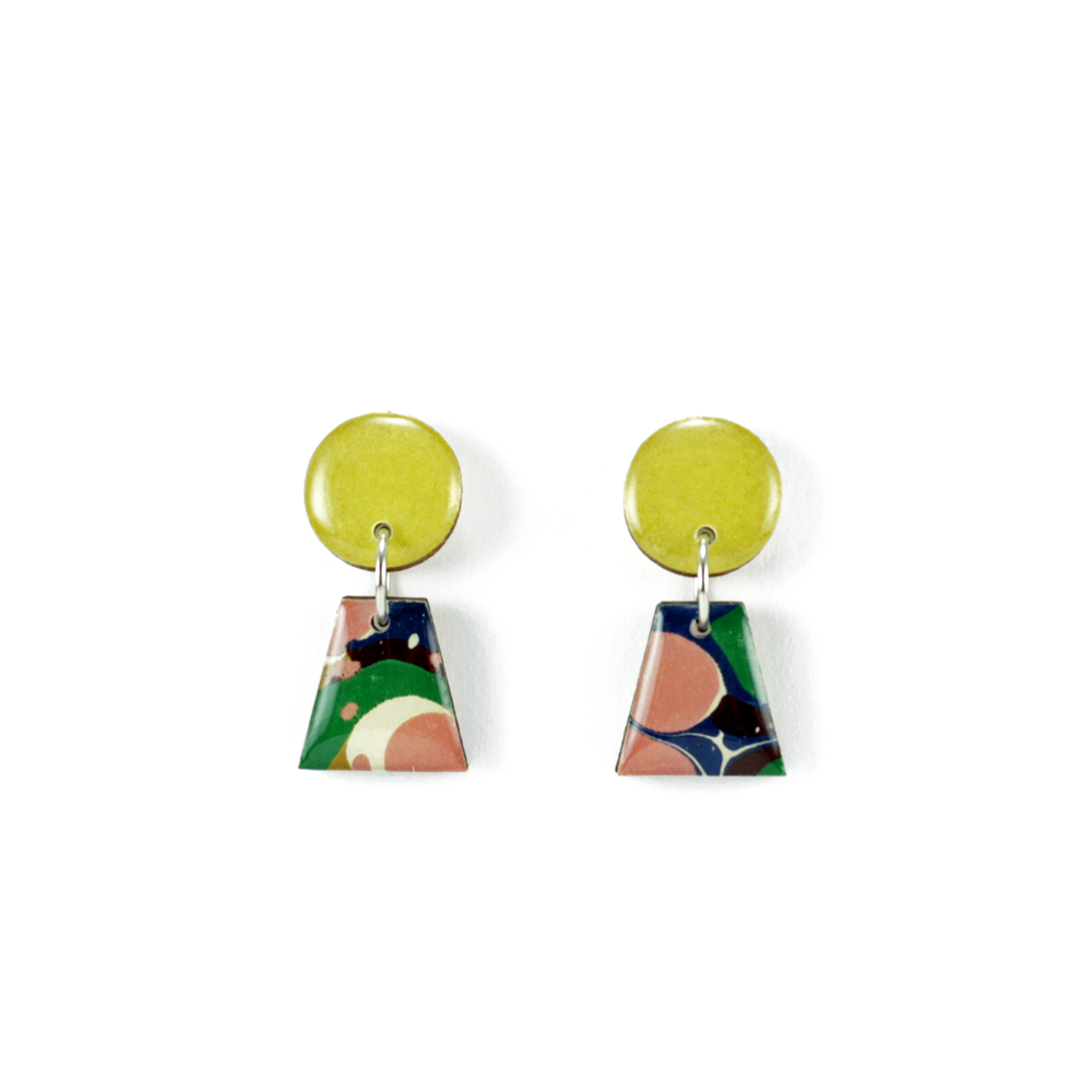 Mustard yellow and navy marble small dangle earrings