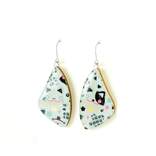 Manekineko lucky cat titanium dangle earrings