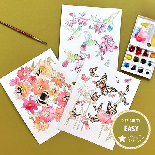 Watercolor Kit Complete Set Pollinators Design Outlines