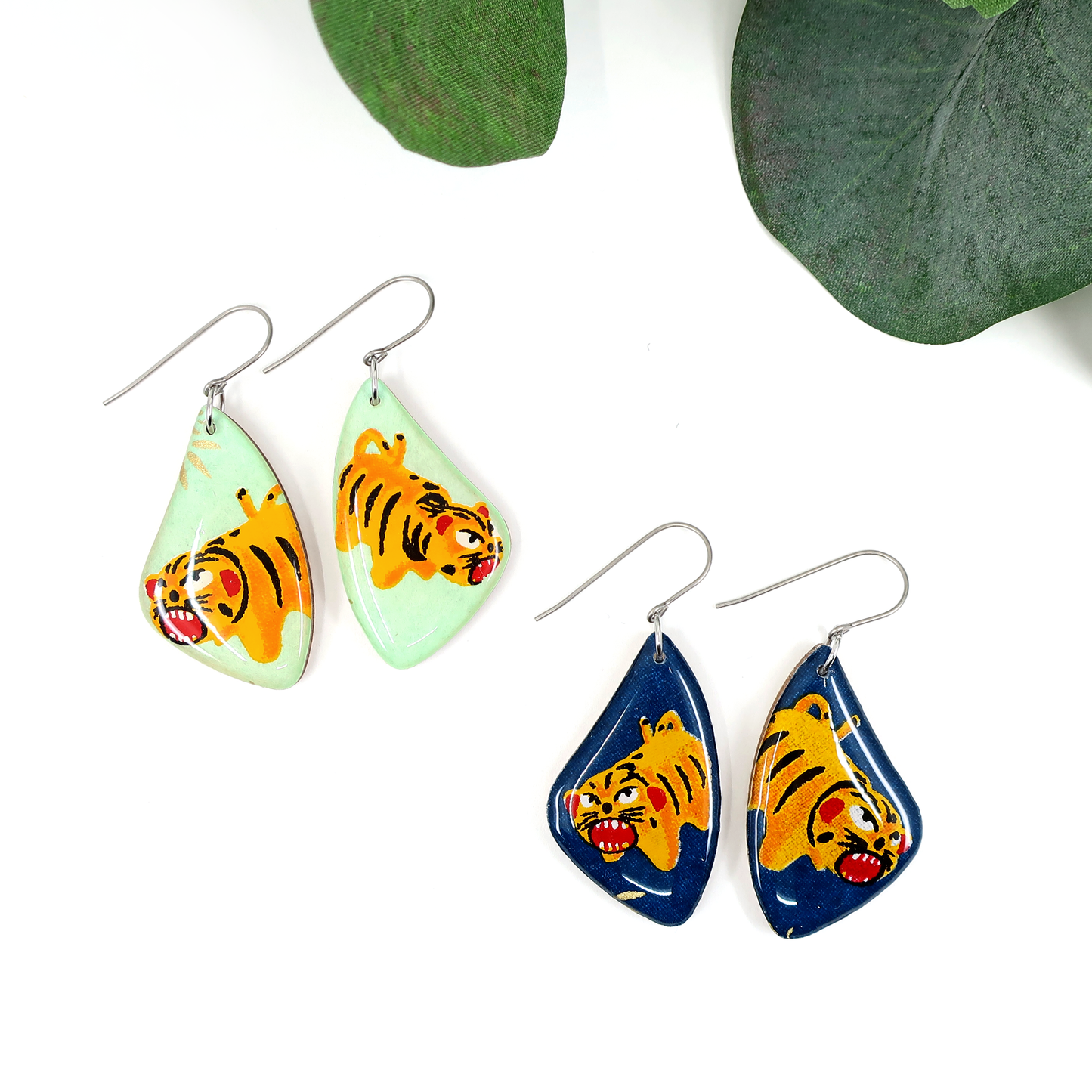 Tiger titanium dangle earrings