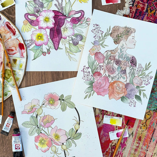 Watercolor Painting Kit, Feminist Florals, Beginner Skill