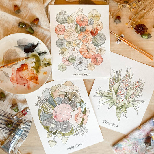 Watercolor Painting Kit, Fall Harvest, Beginner Skill Level