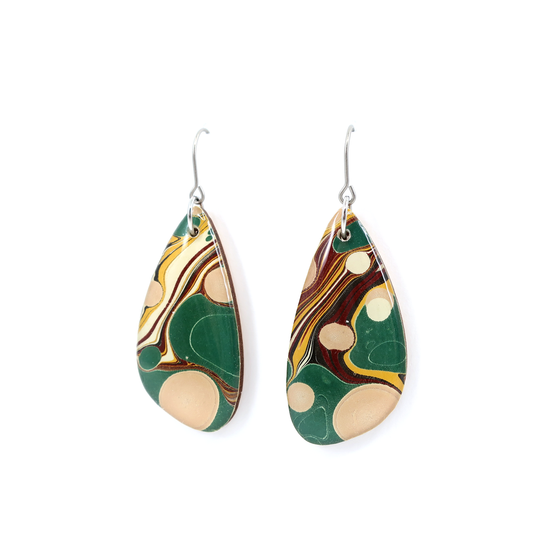 Green and light beige pink modern marble dangle earrings