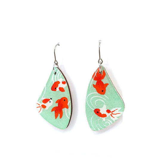 Mint green goldfish titanium dangle earrings