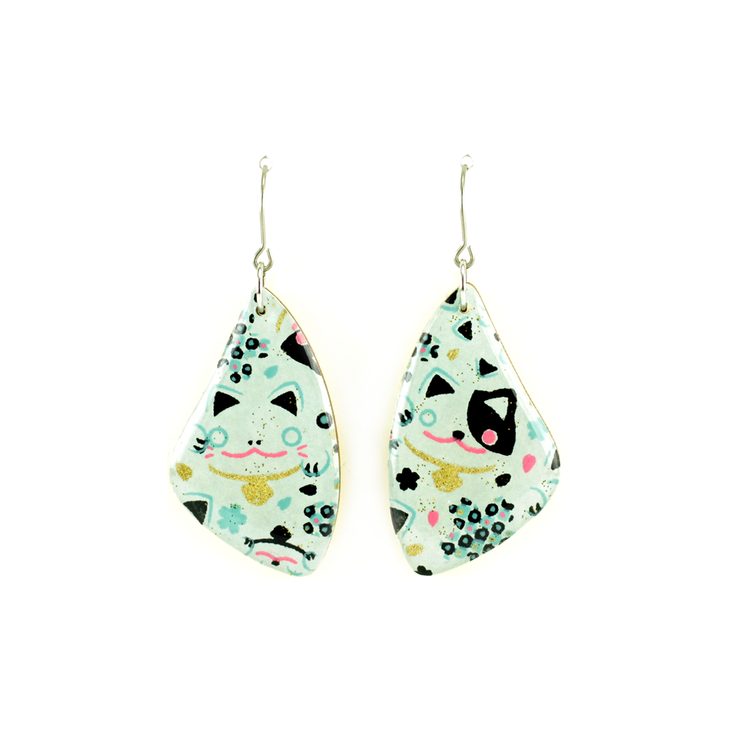 Manekineko lucky cat titanium dangle earrings