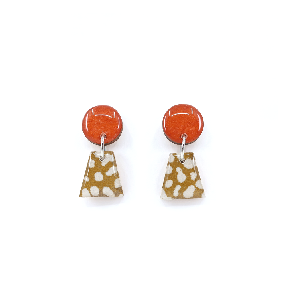 Orange and Ochre geometric titanium small drop earrings