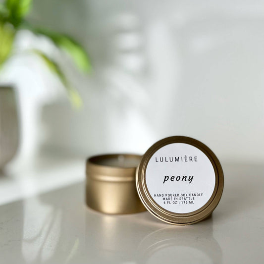 Peony Gold Tin Candle