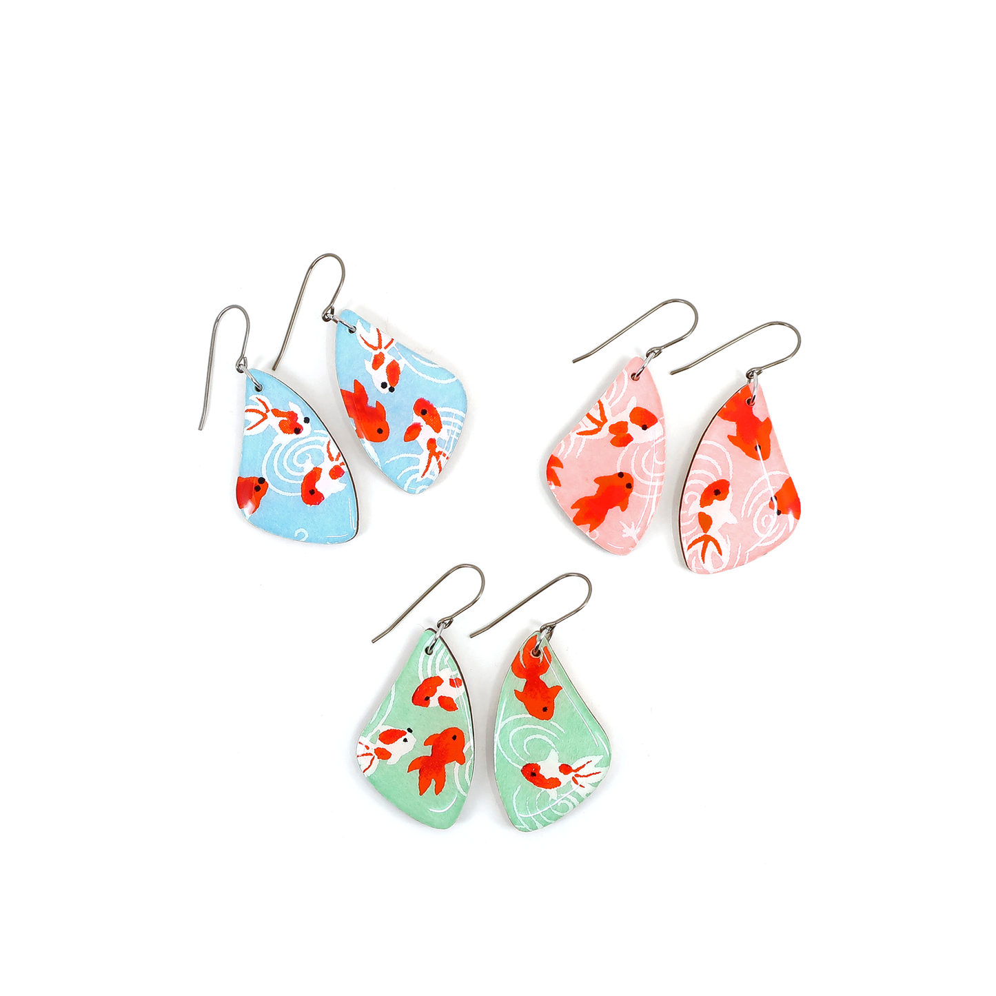Mint green goldfish titanium dangle earrings