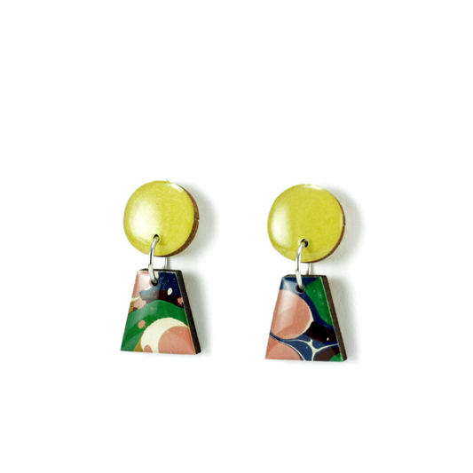Mustard yellow and navy marble small dangle earrings