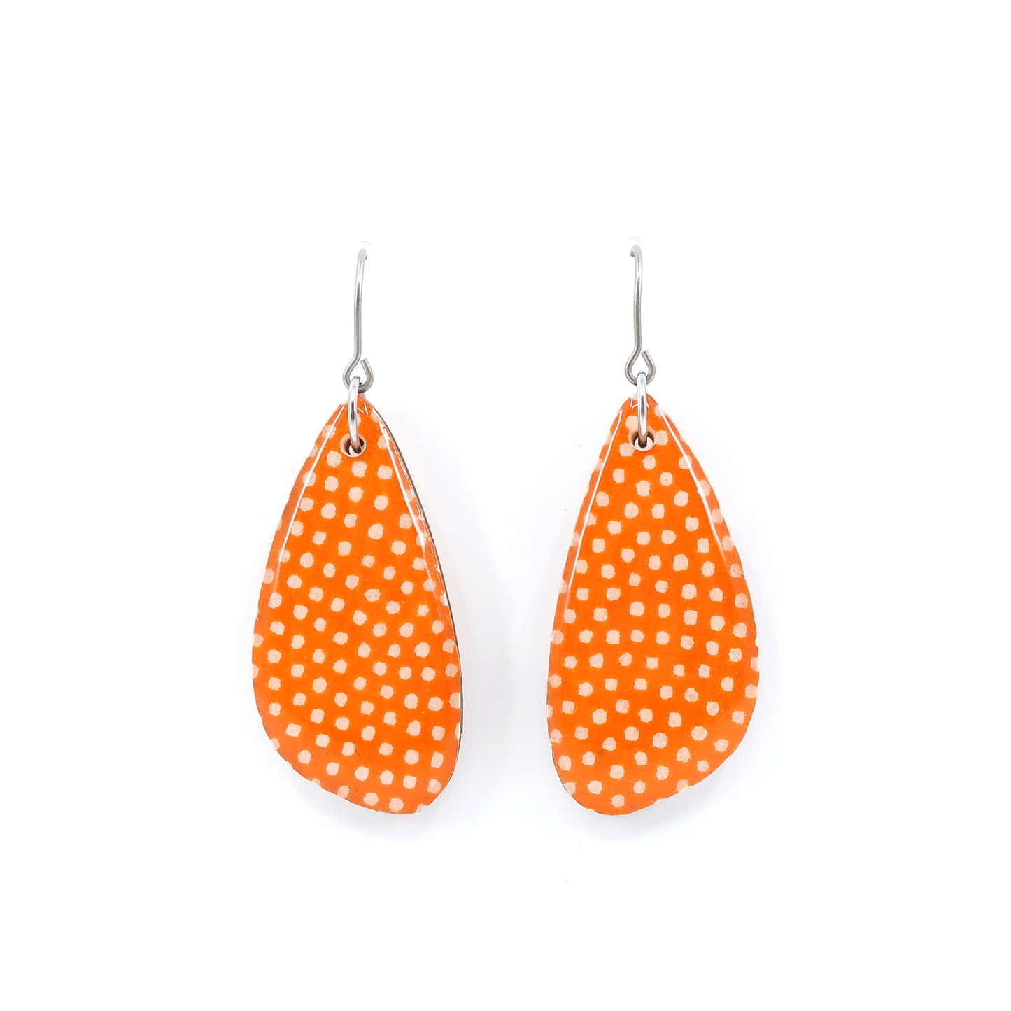 Polka dot Japanese Chiyogami wooden earrings - Orange