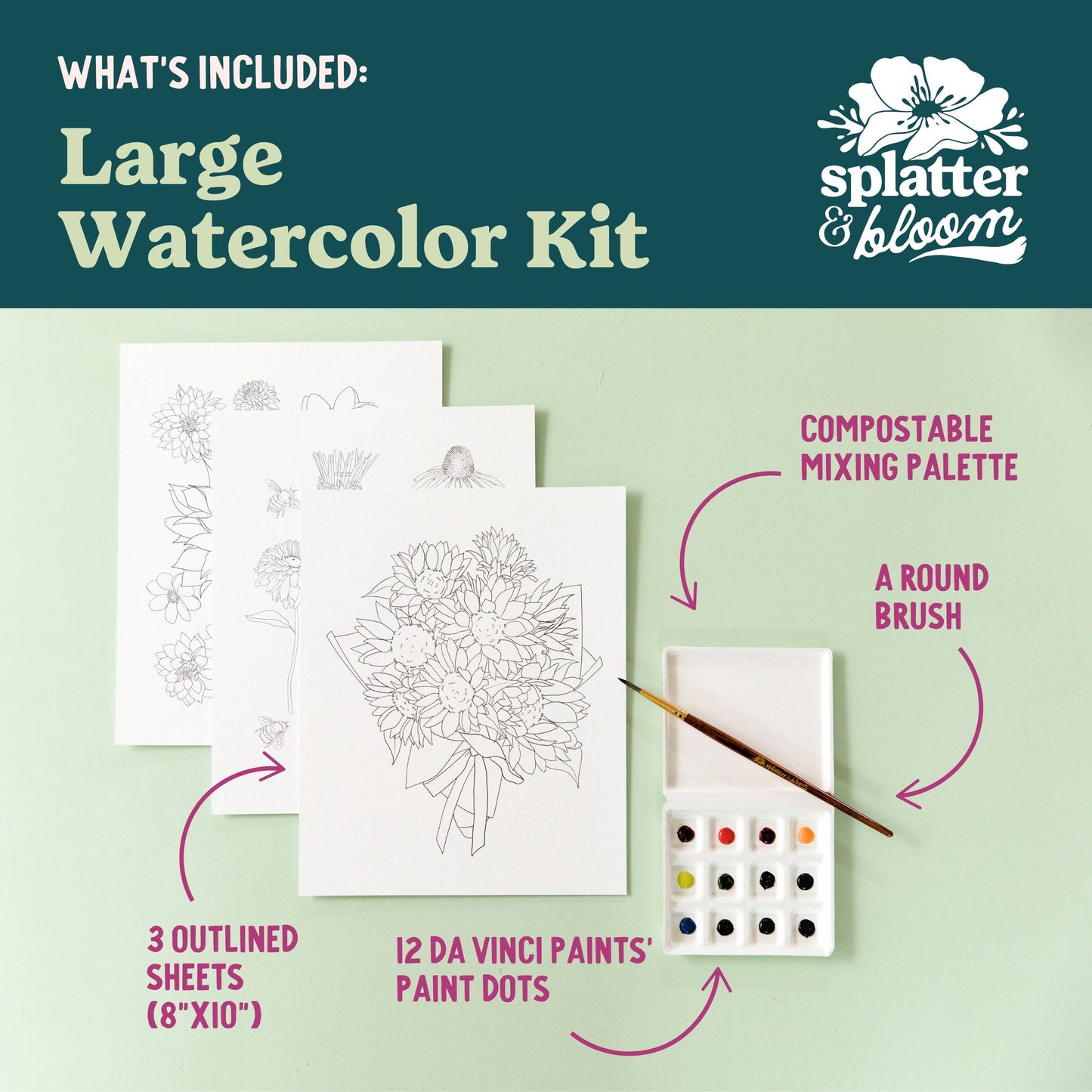 Watercolor Kit Complete Set Garden Veggie Design Outlines