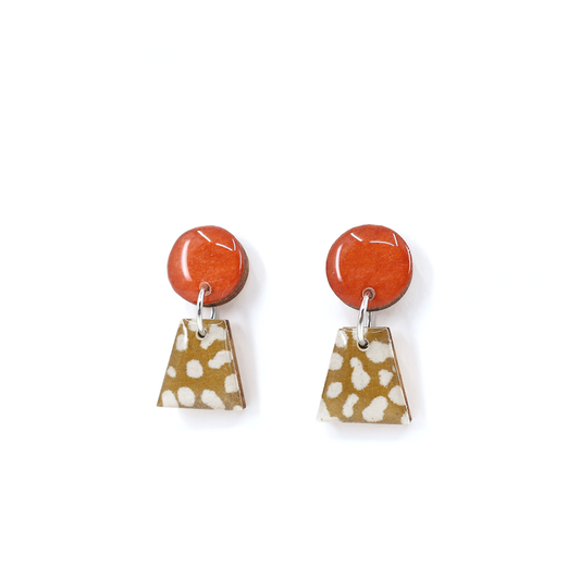 Orange and Ochre geometric titanium small drop earrings