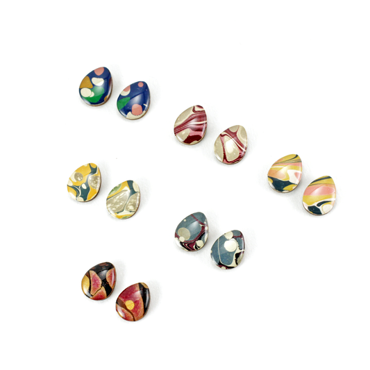 Oval egg shaped titanium stud earrings: Marbled paper