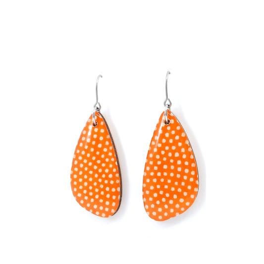 Polka dot Japanese Chiyogami wooden earrings - Orange