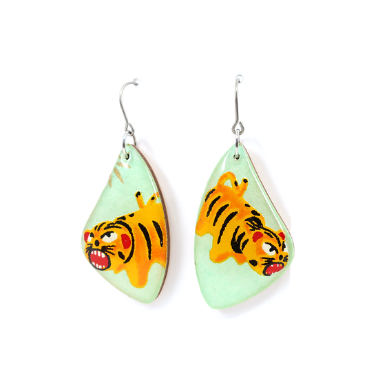 Tiger titanium dangle earrings