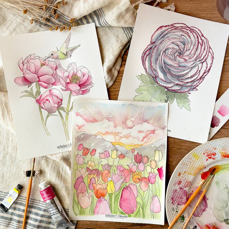 Watercolor Painting Kit, Spring Florals , Beginner Skill